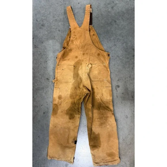 Vintage Carhartt Double Knee Insulated 38x32 Duck Canvas Overalls Distressed - Picture 5 of 13